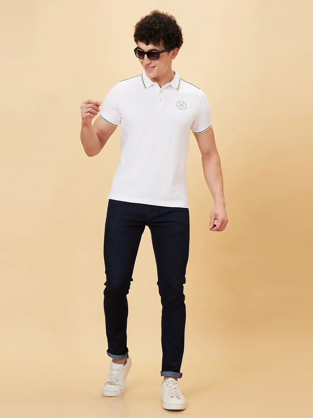 White Regular Fit Men's Polo T-Shirt by Being Human Clothing - Image 5