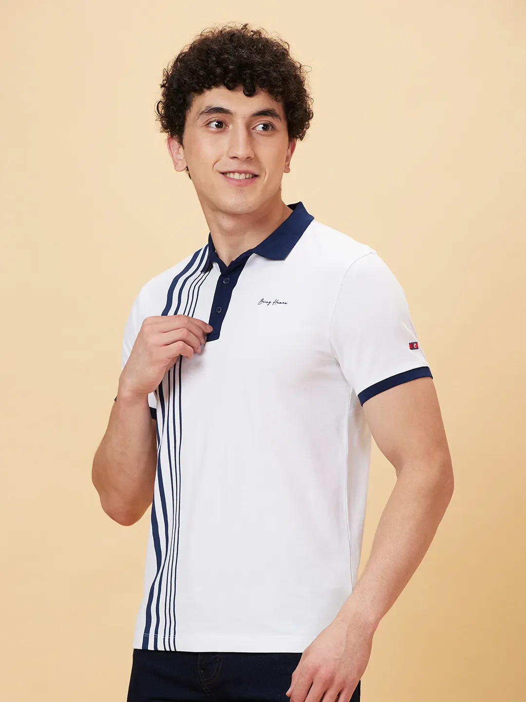 White Regular Fit Men's Polo T-Shirt by Being Human Clothing - Image 3