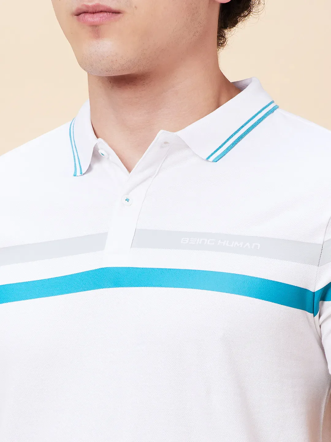 White Regular Fit Men's Polo T-Shirt by Being Human Clothing - Image 5