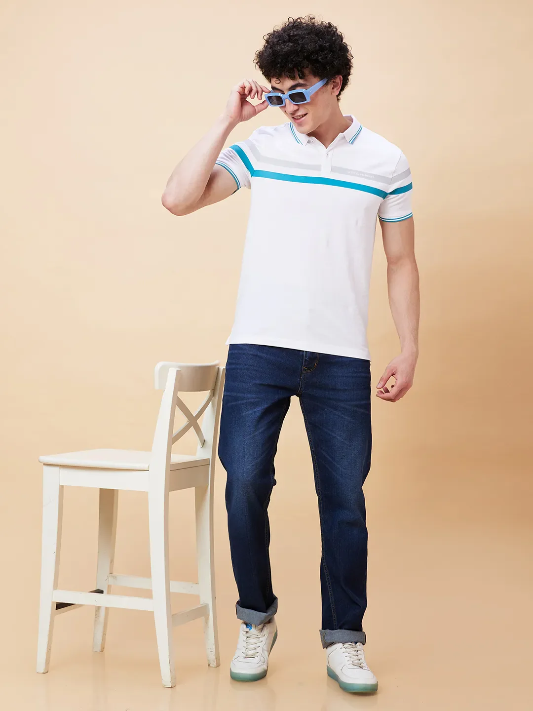 White Regular Fit Men's Polo T-Shirt by Being Human Clothing - Image 6