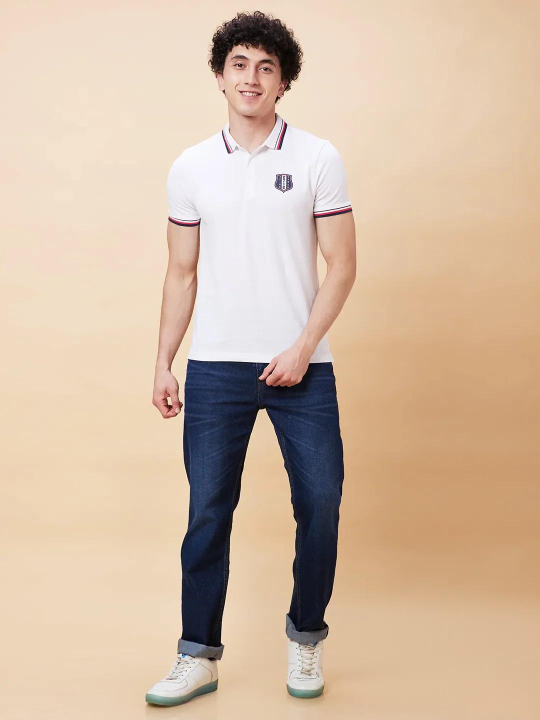 White Regular Fit Men's Polo T-Shirt by Being Human Clothing - Image 2
