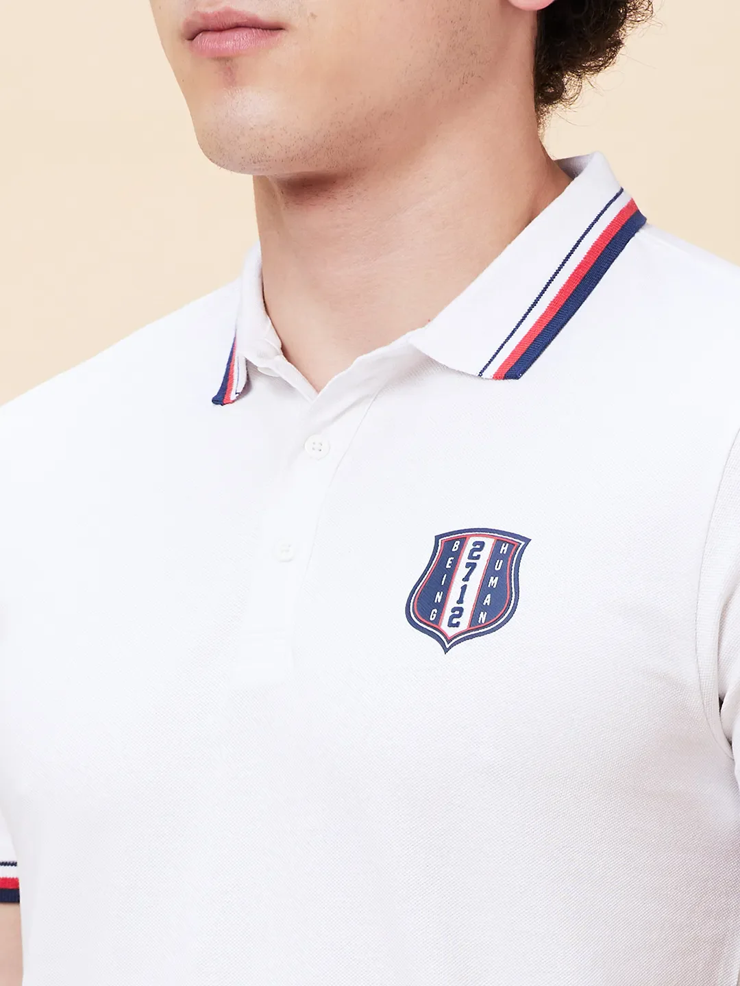 White Regular Fit Men's Polo T-Shirt by Being Human Clothing - Image 5
