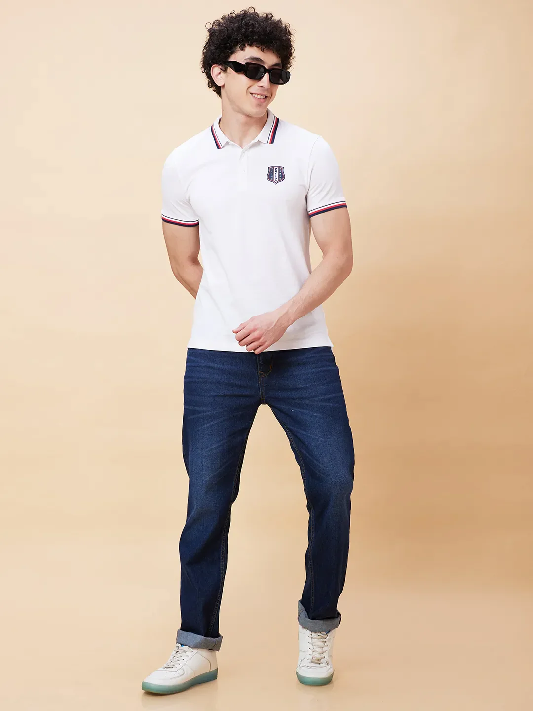 White Regular Fit Men's Polo T-Shirt by Being Human Clothing - Image 6