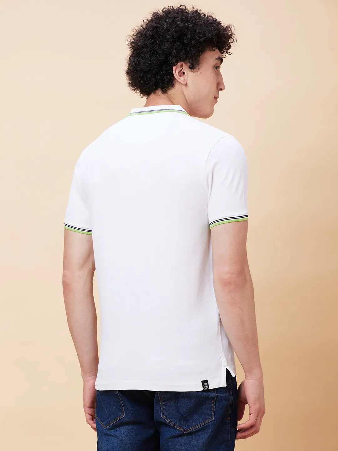White Regular Fit Men's Polo T-Shirt by Being Human Clothing - Image 4