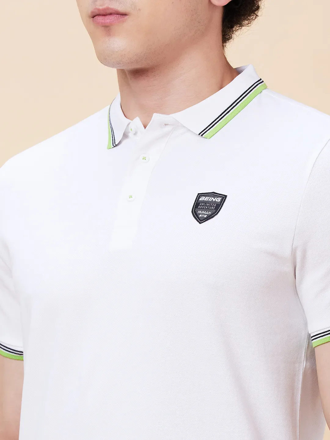 White Regular Fit Men's Polo T-Shirt by Being Human Clothing - Image 5