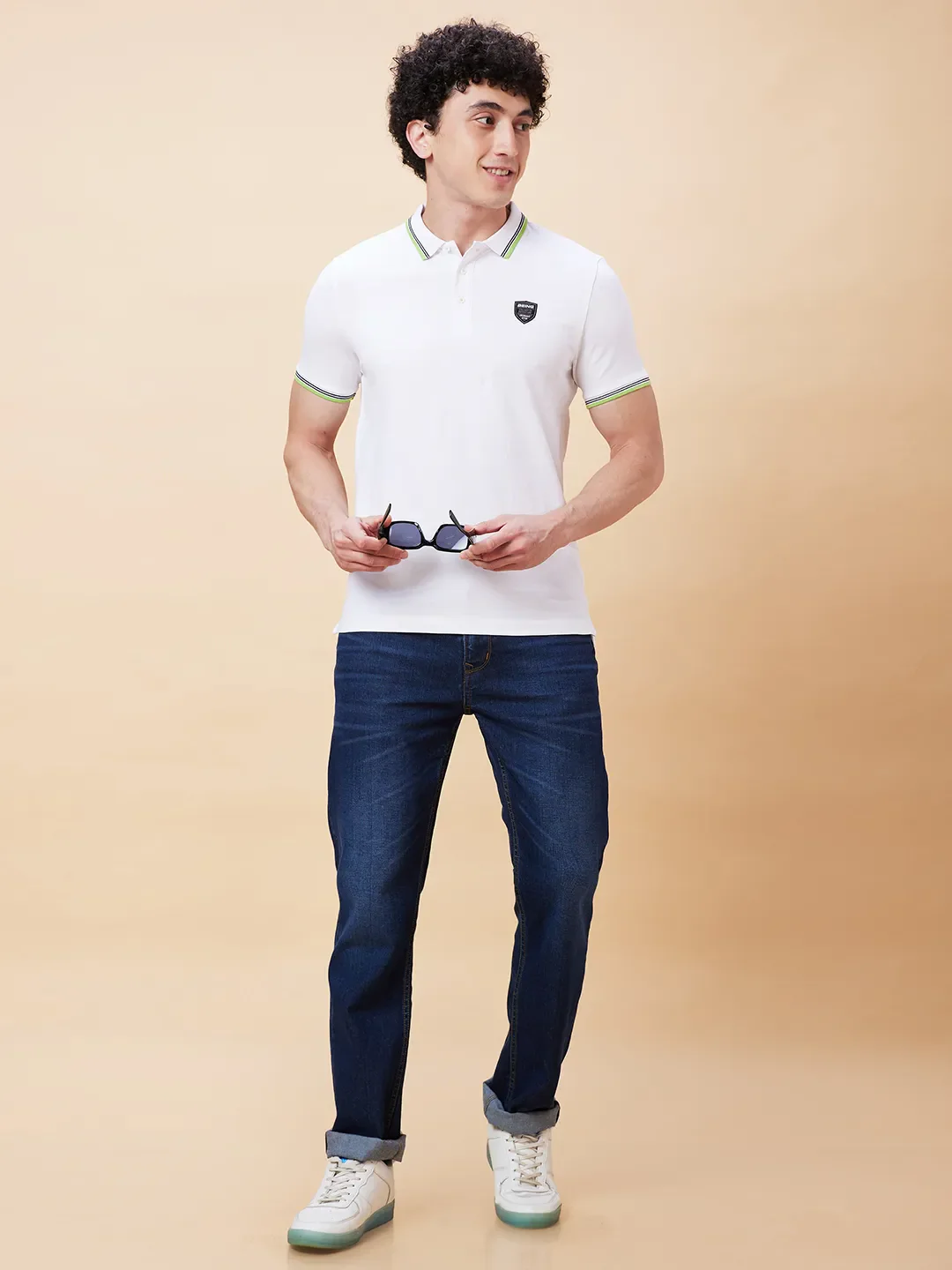 White Regular Fit Men's Polo T-Shirt by Being Human Clothing - Image 6