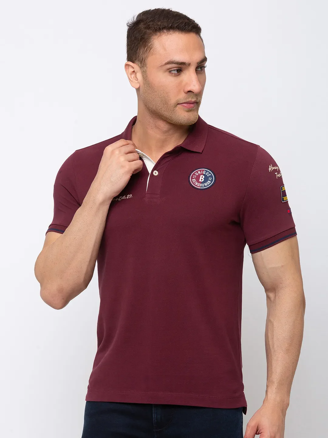 Red Regular Fit Men's Polo T-Shirt by Being Human Clothing