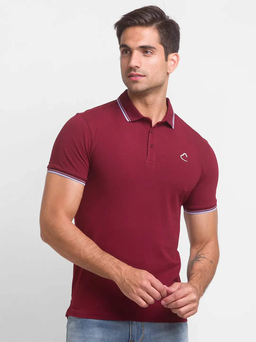 Red Regular Fit Men's Polo T-Shirt by Being Human Clothing