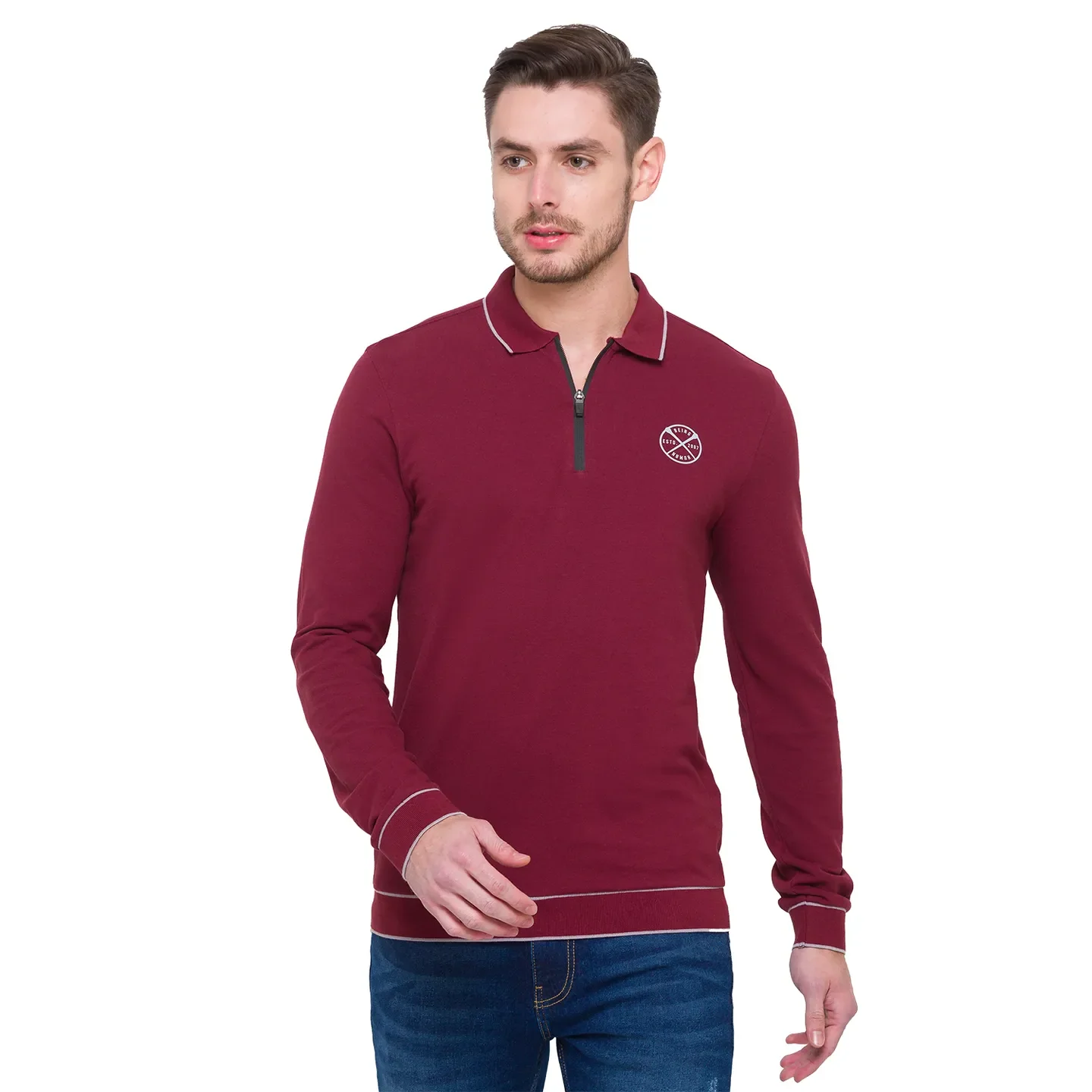 Red Regular Fit Men's Long Sleeves Polo T-Shirt by Being Human Clothing