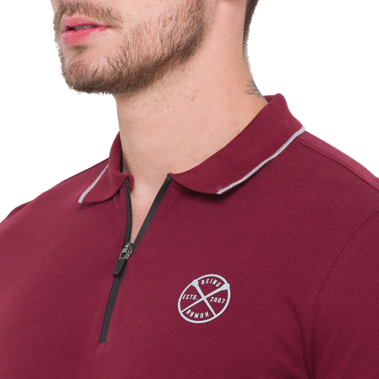 Red Regular Fit Men's Long Sleeves Polo T-Shirt by Being Human Clothing - Image 5