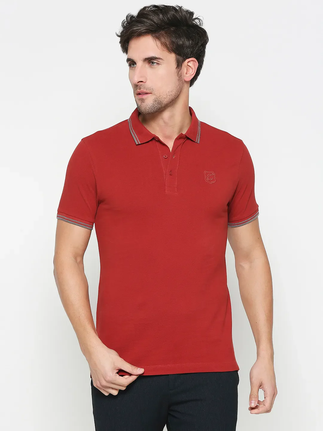 Red Regular Fit Men's Polo T-Shirt by Being Human Clothing
