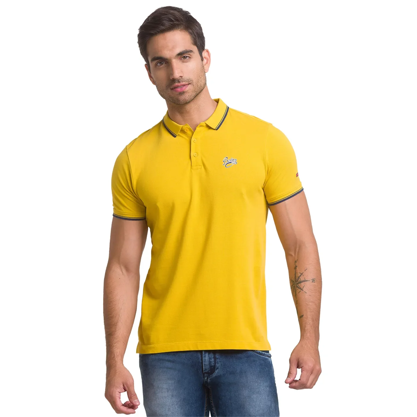 Yellow Slim Fit Men's Polo T-shirt by Being Human Clothing