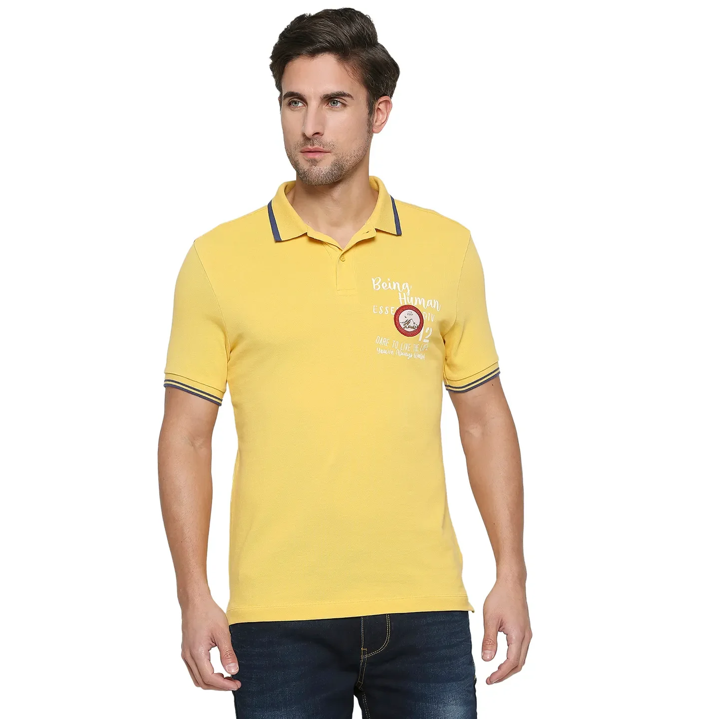 Yellow Regular Fit Men's Polo T-shirt by Being Human Clothing