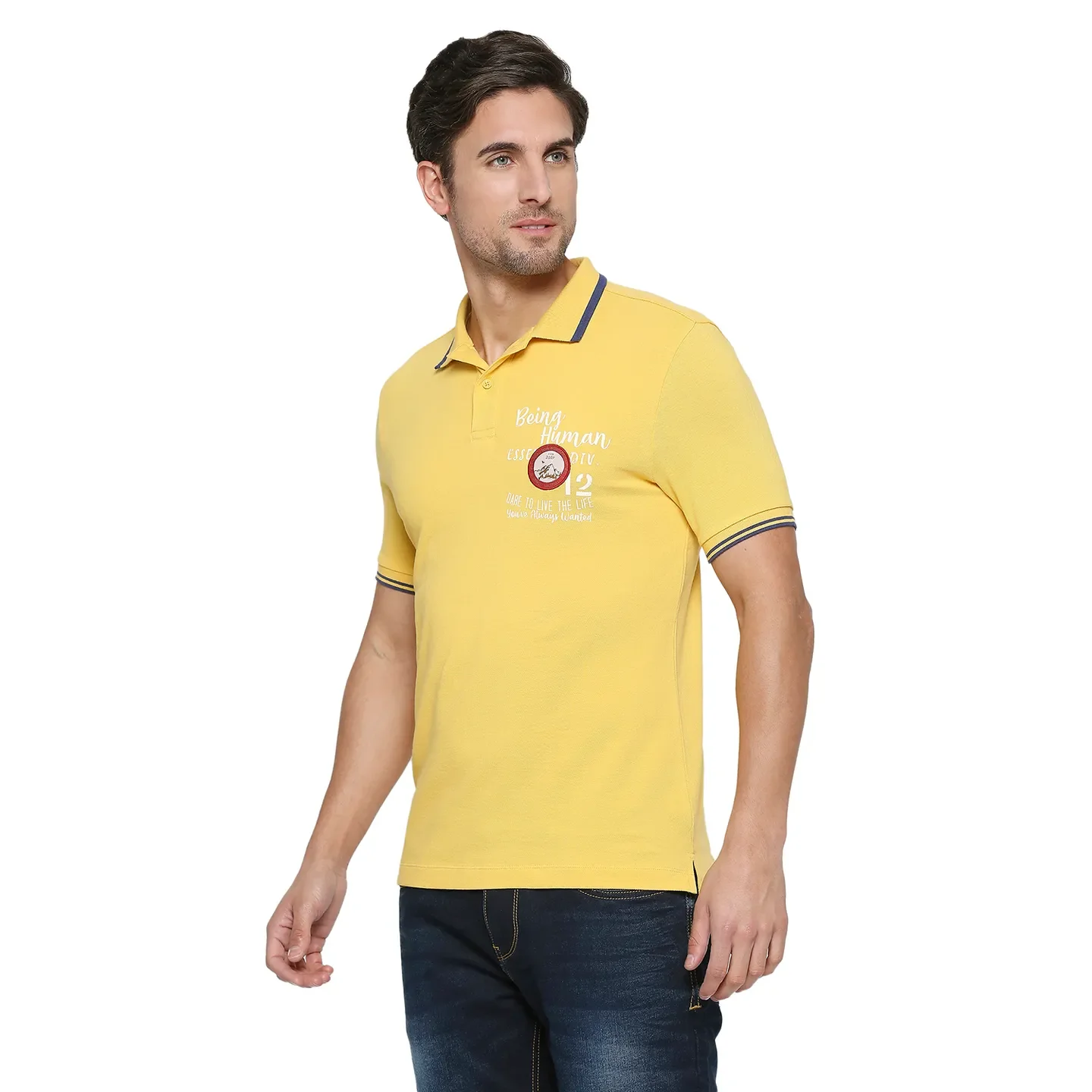 Yellow Regular Fit Men's Polo T-shirt by Being Human Clothing - Image 2