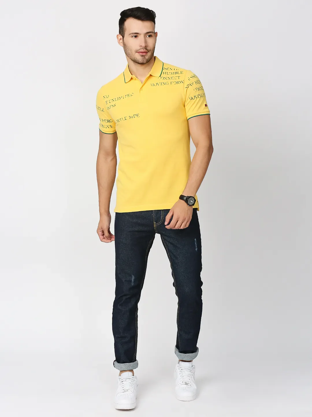 Yellow Regular Fit Men's Polo T-Shirt by Being Human Clothing - Image 6
