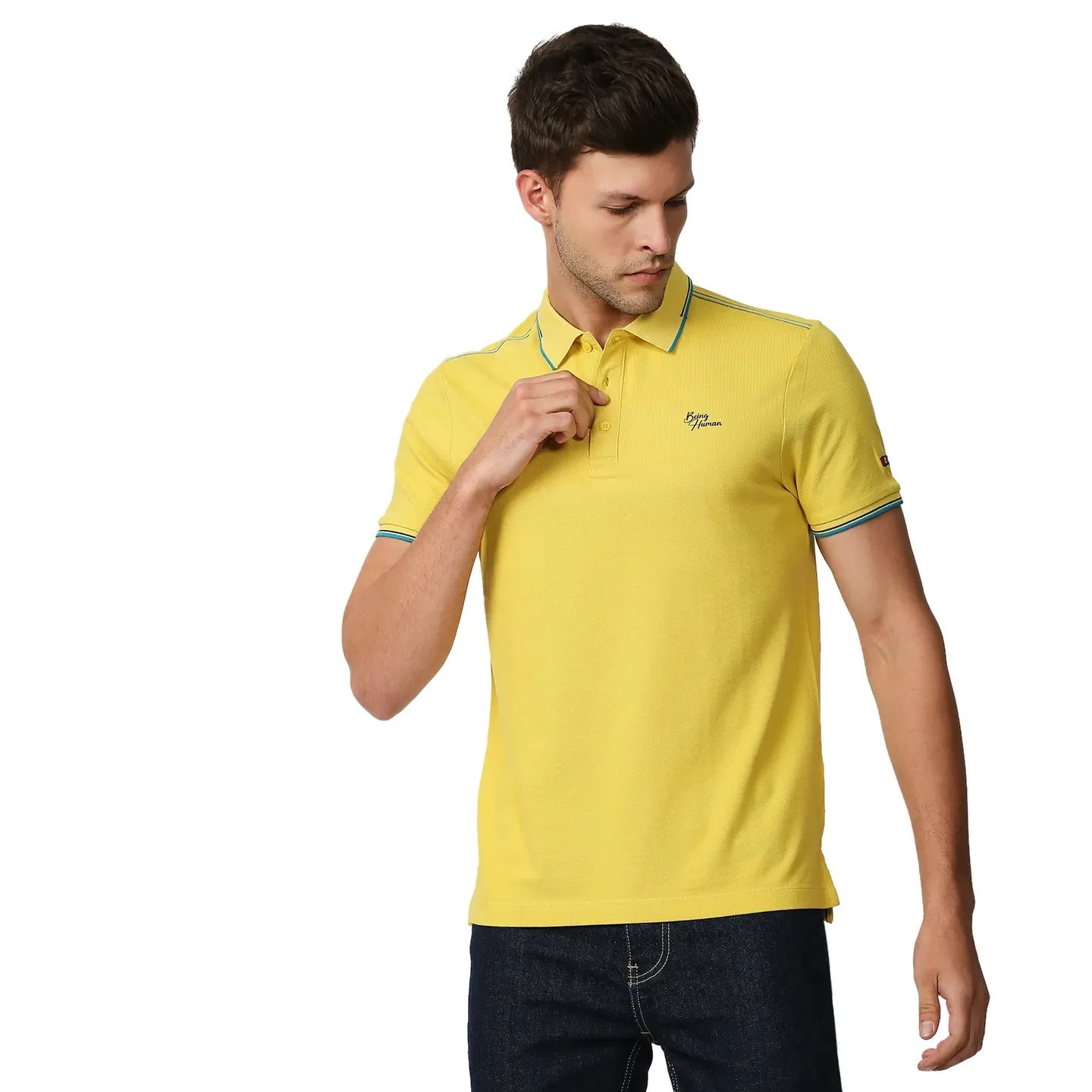 Yellow Regular Fit Men's Polo T-Shirt by Being Human Clothing