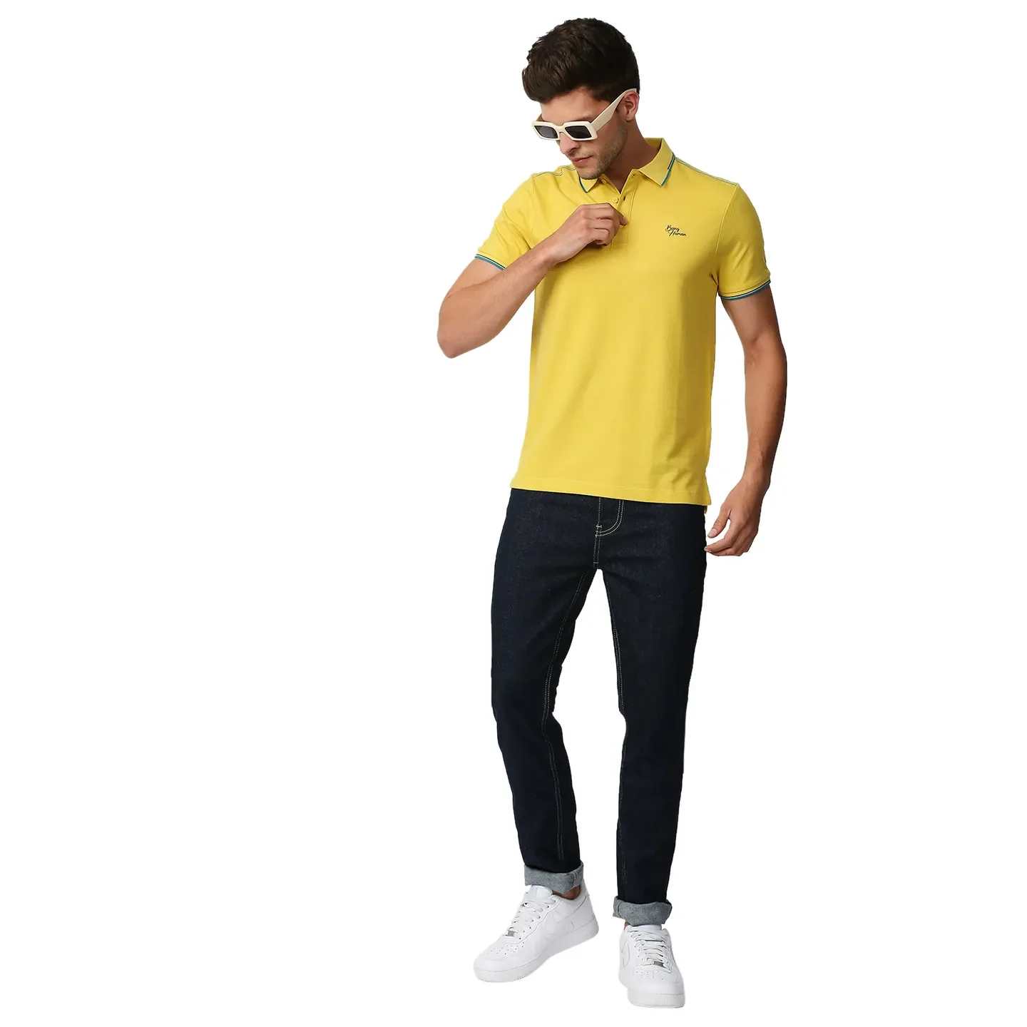 Yellow Regular Fit Men's Polo T-Shirt by Being Human Clothing - Image 6