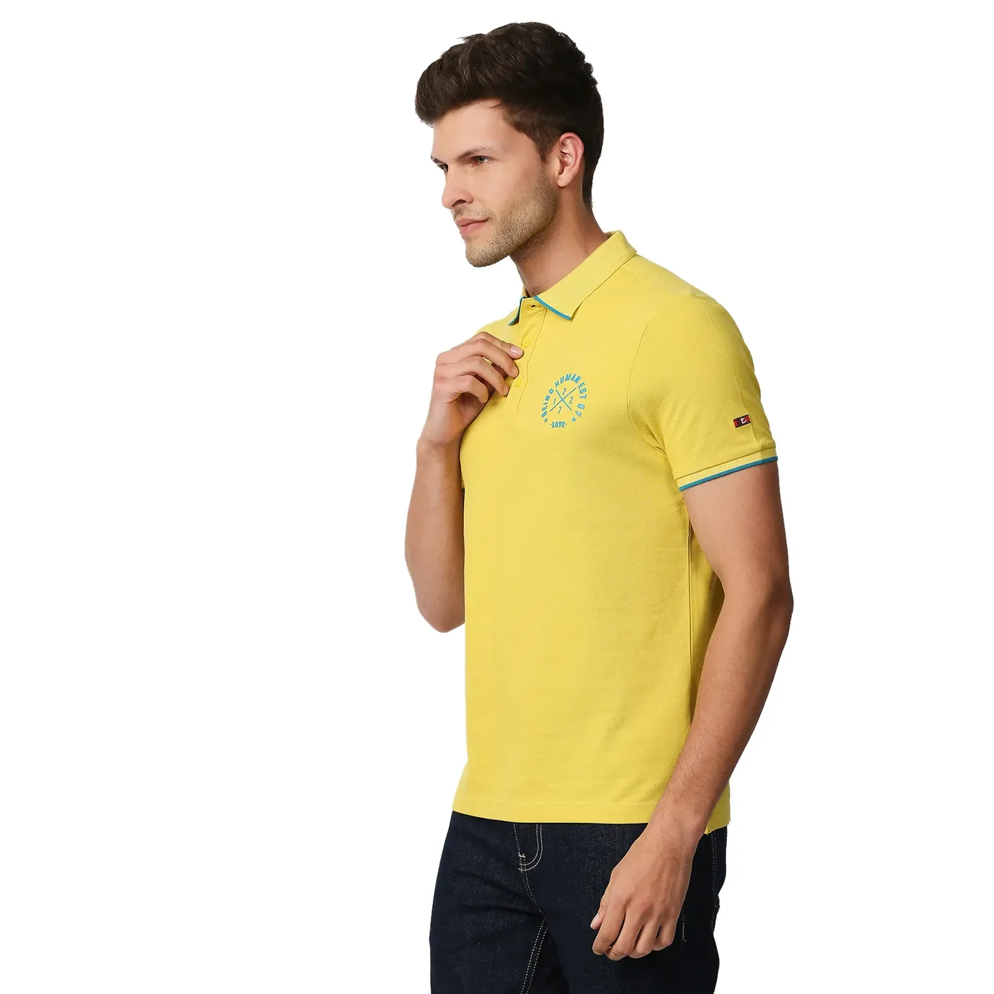 Yellow Regular Fit Men's Polo T-Shirt by Being Human Clothing - Image 2