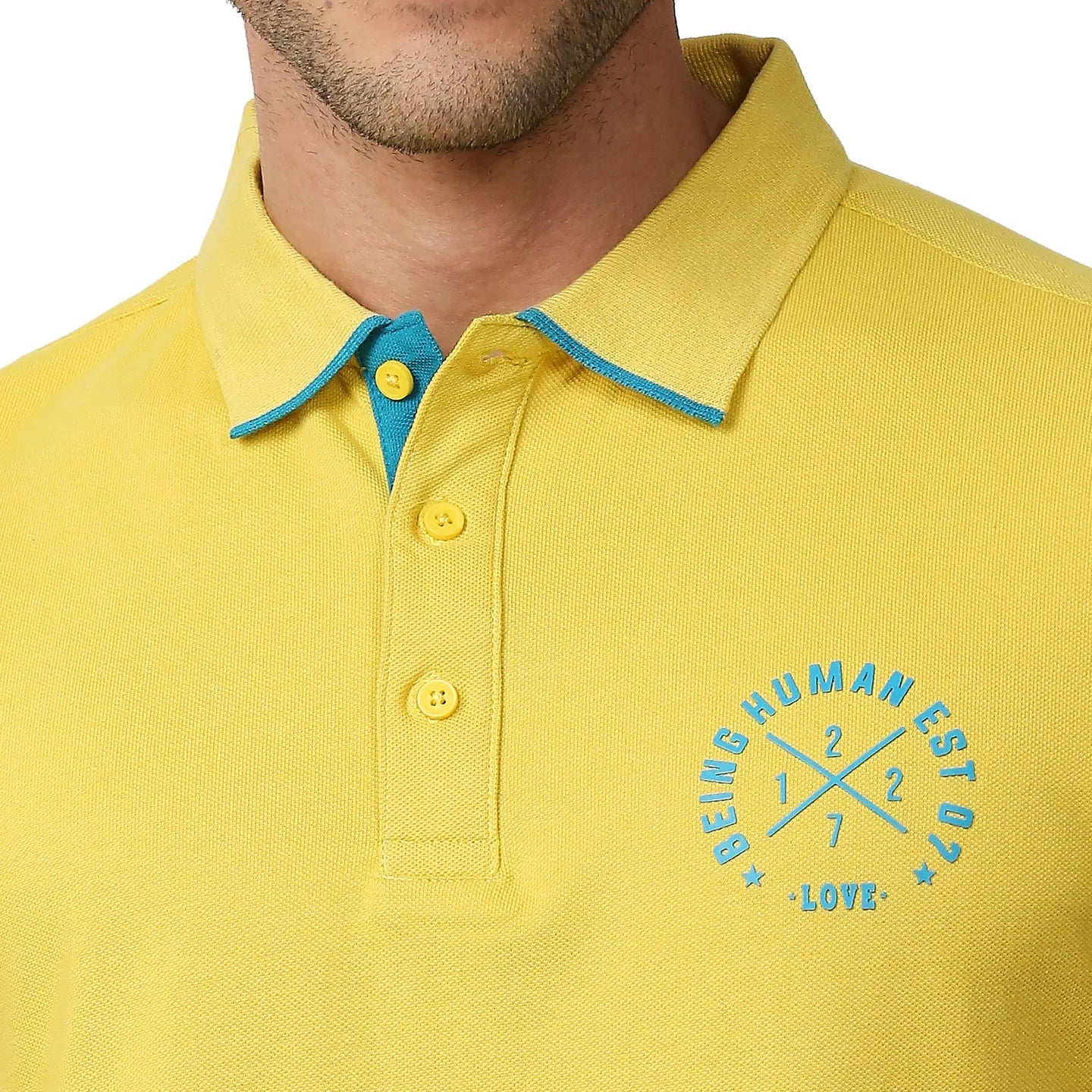 Yellow Regular Fit Men's Polo T-Shirt by Being Human Clothing - Image 5