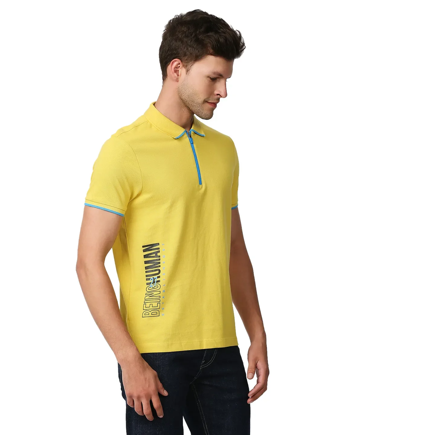 Yellow Regular Fit Men's Polo T-Shirt by Being Human Clothing - Image 3