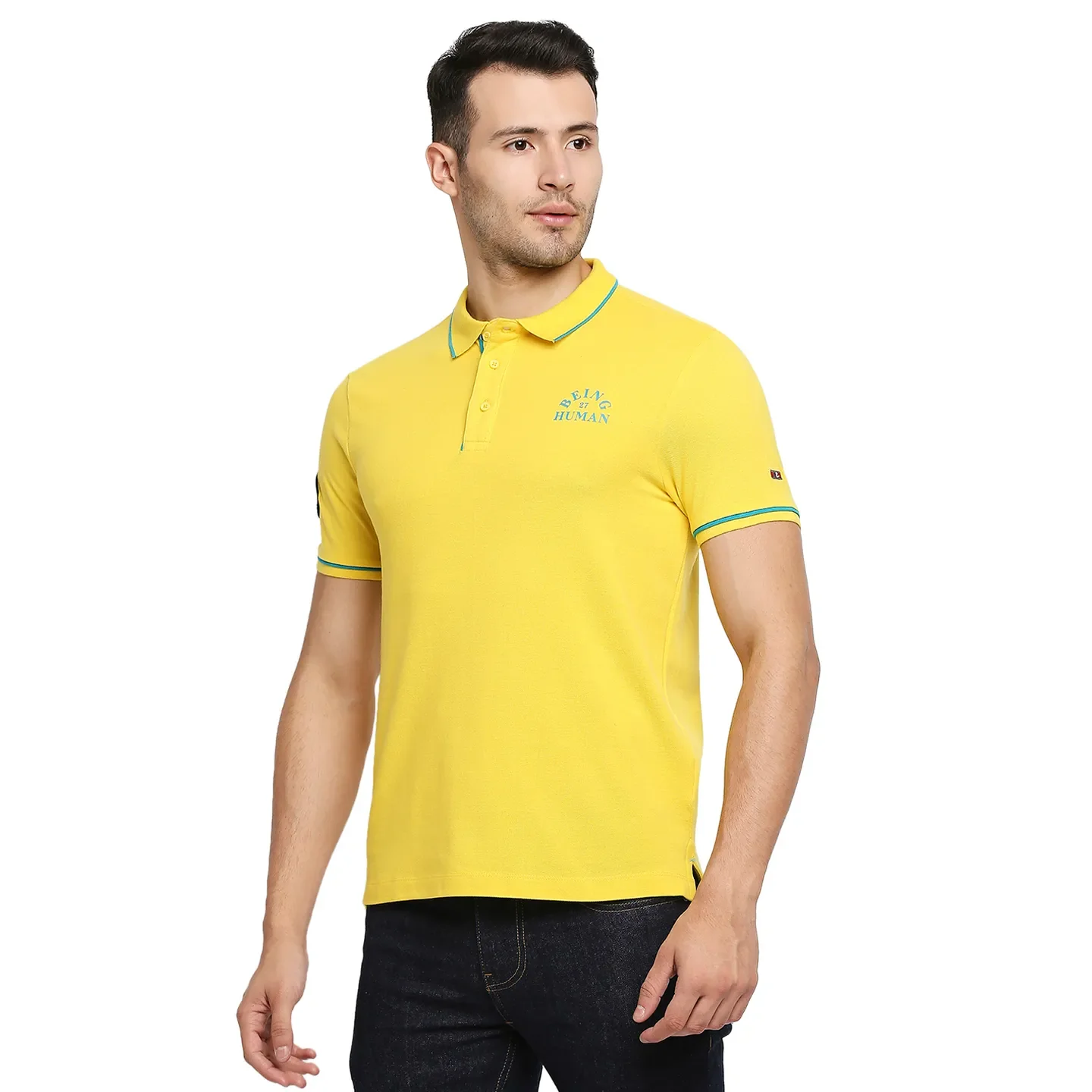 Yellow Regular Fit Men's Polo T-Shirt by Being Human Clothing - Image 2