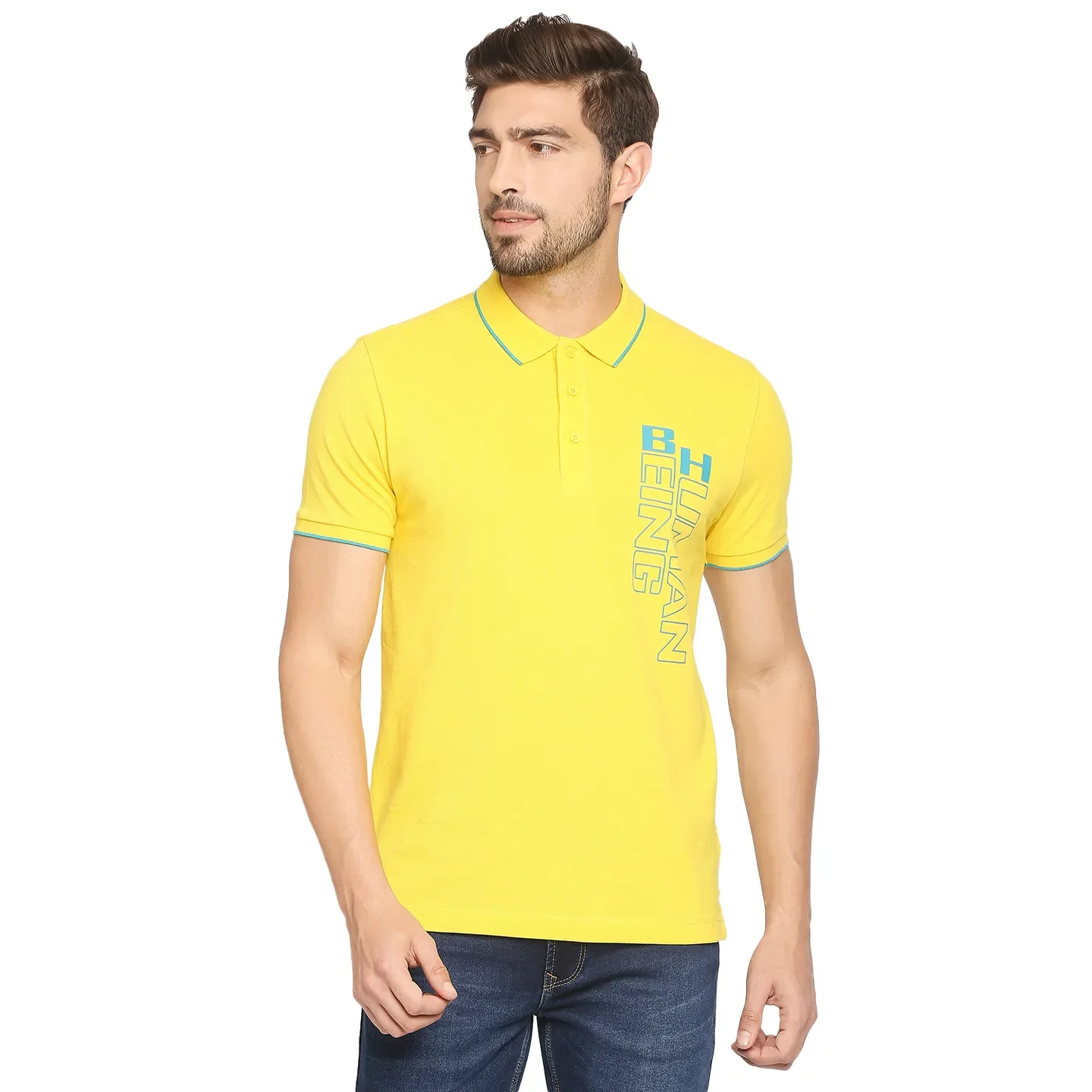Yellow Regular Fit Men's Polo T-Shirt by Being Human Clothing