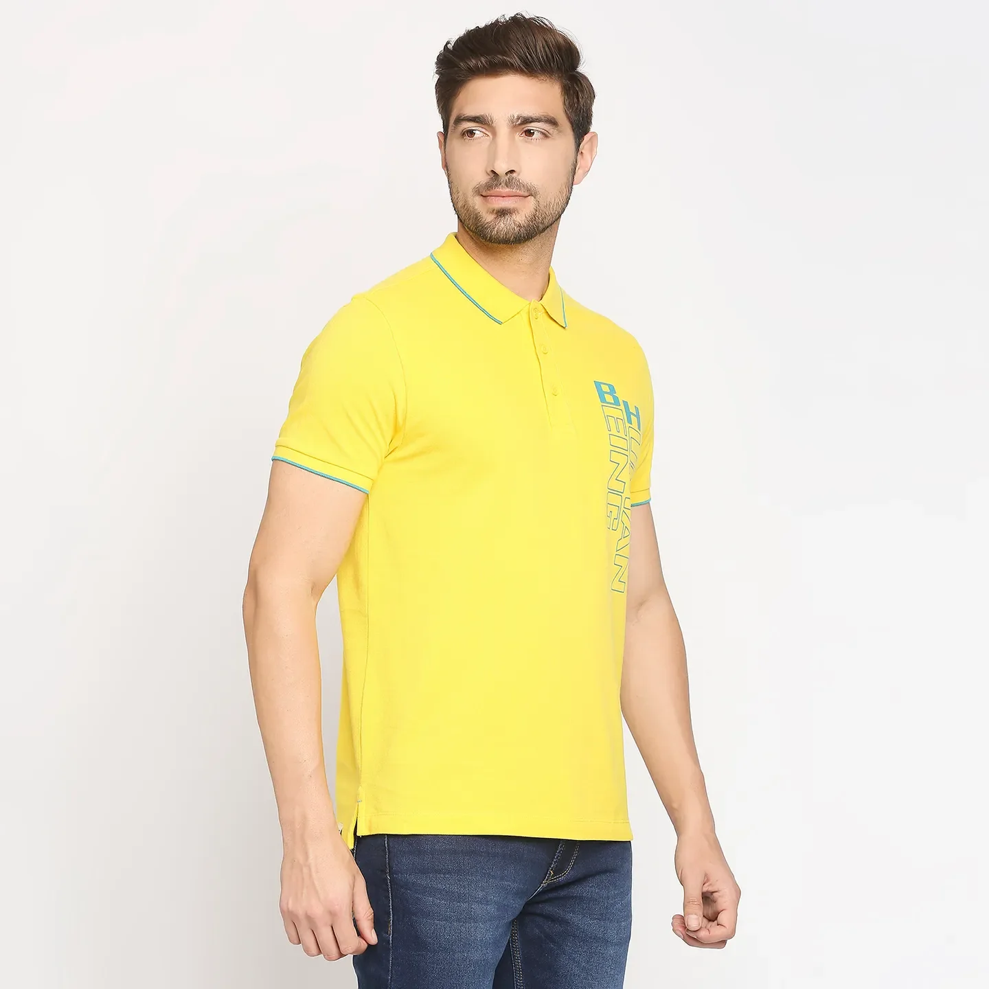 Yellow Regular Fit Men's Polo T-Shirt by Being Human Clothing - Image 3