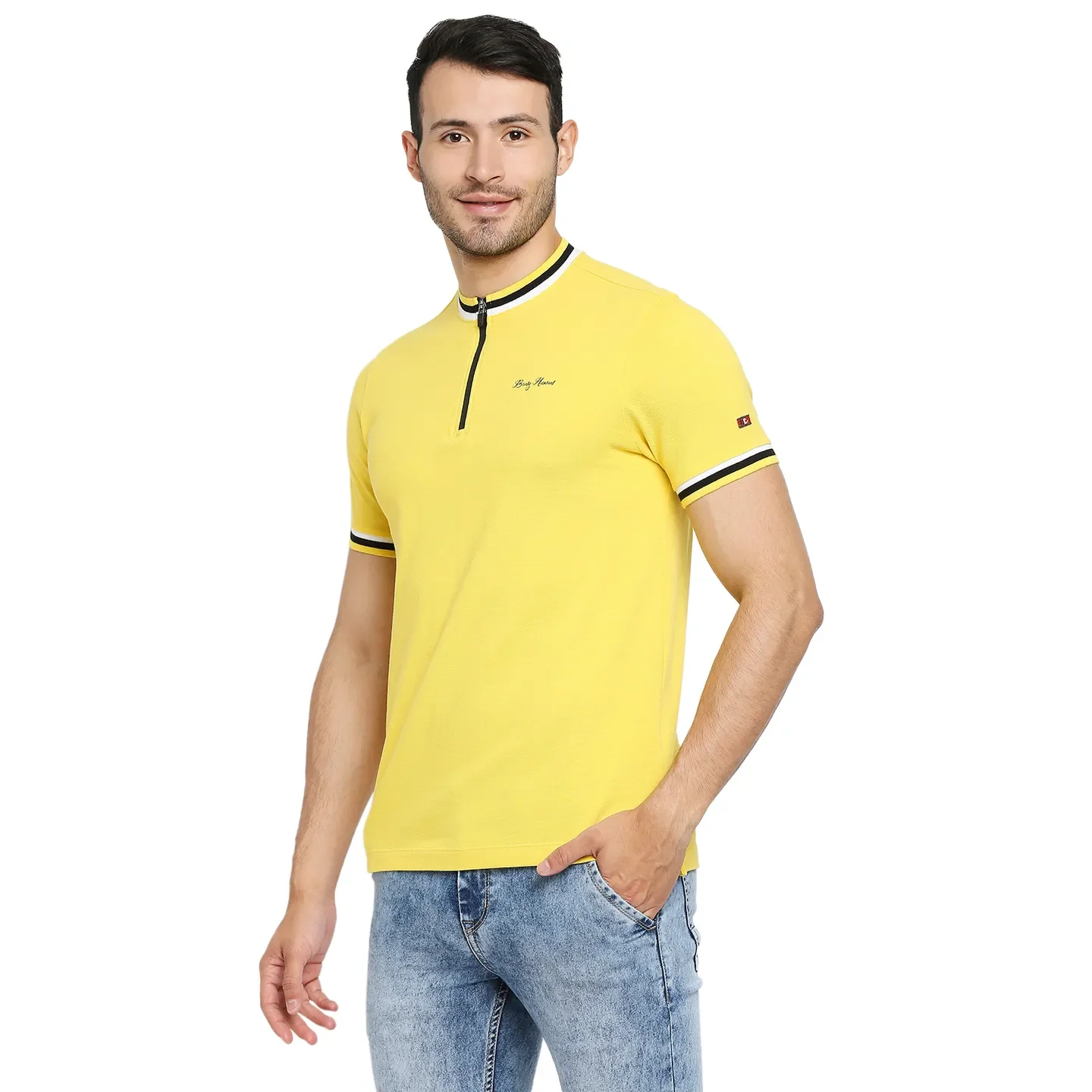 Yellow Regular Fit Men's Polo T-Shirt by Being Human Clothing - Image 2
