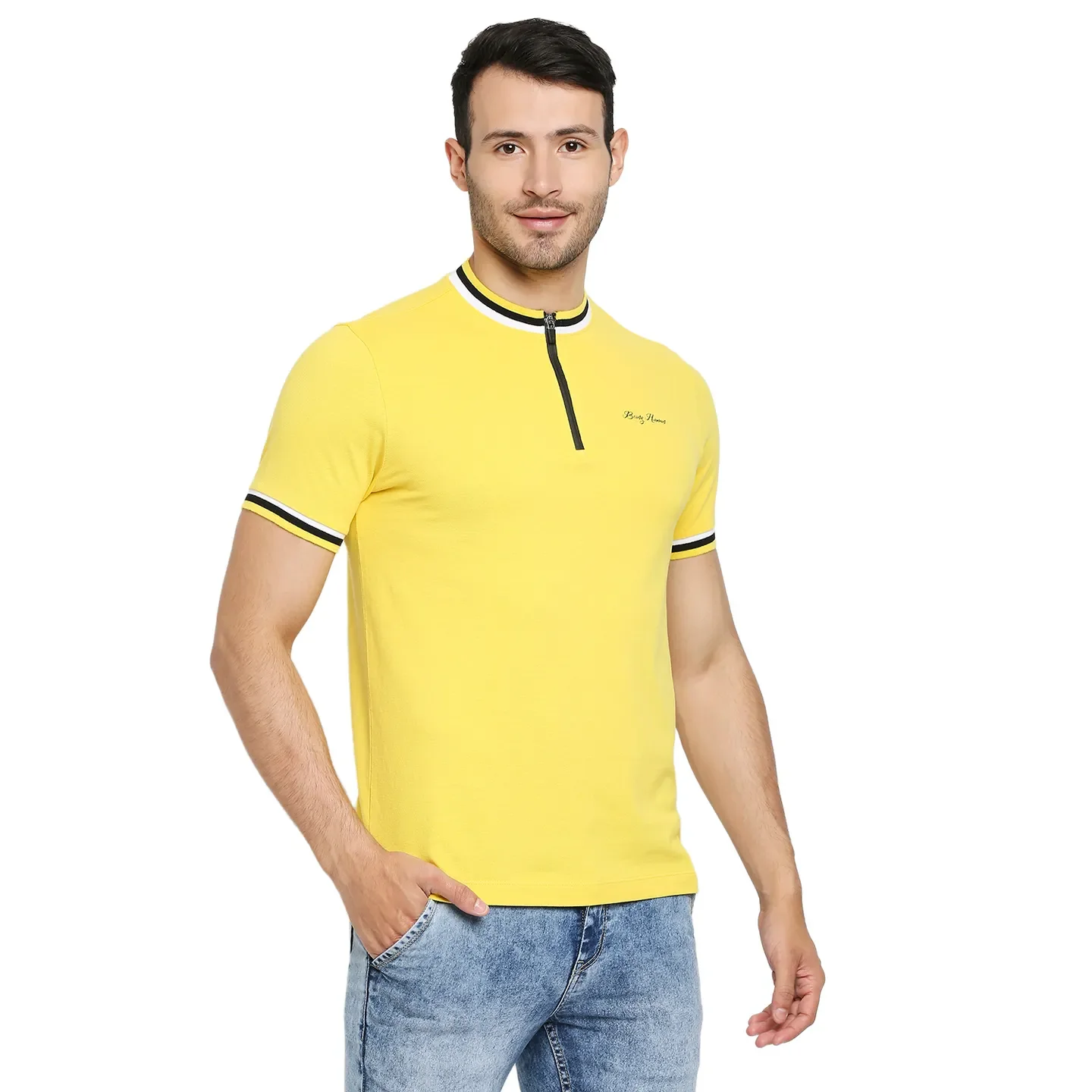 Yellow Regular Fit Men's Polo T-Shirt by Being Human Clothing - Image 3