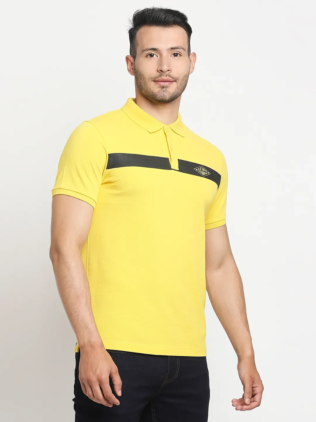 Yellow Regular Fit Men's Polo T-Shirt by Being Human Clothing
