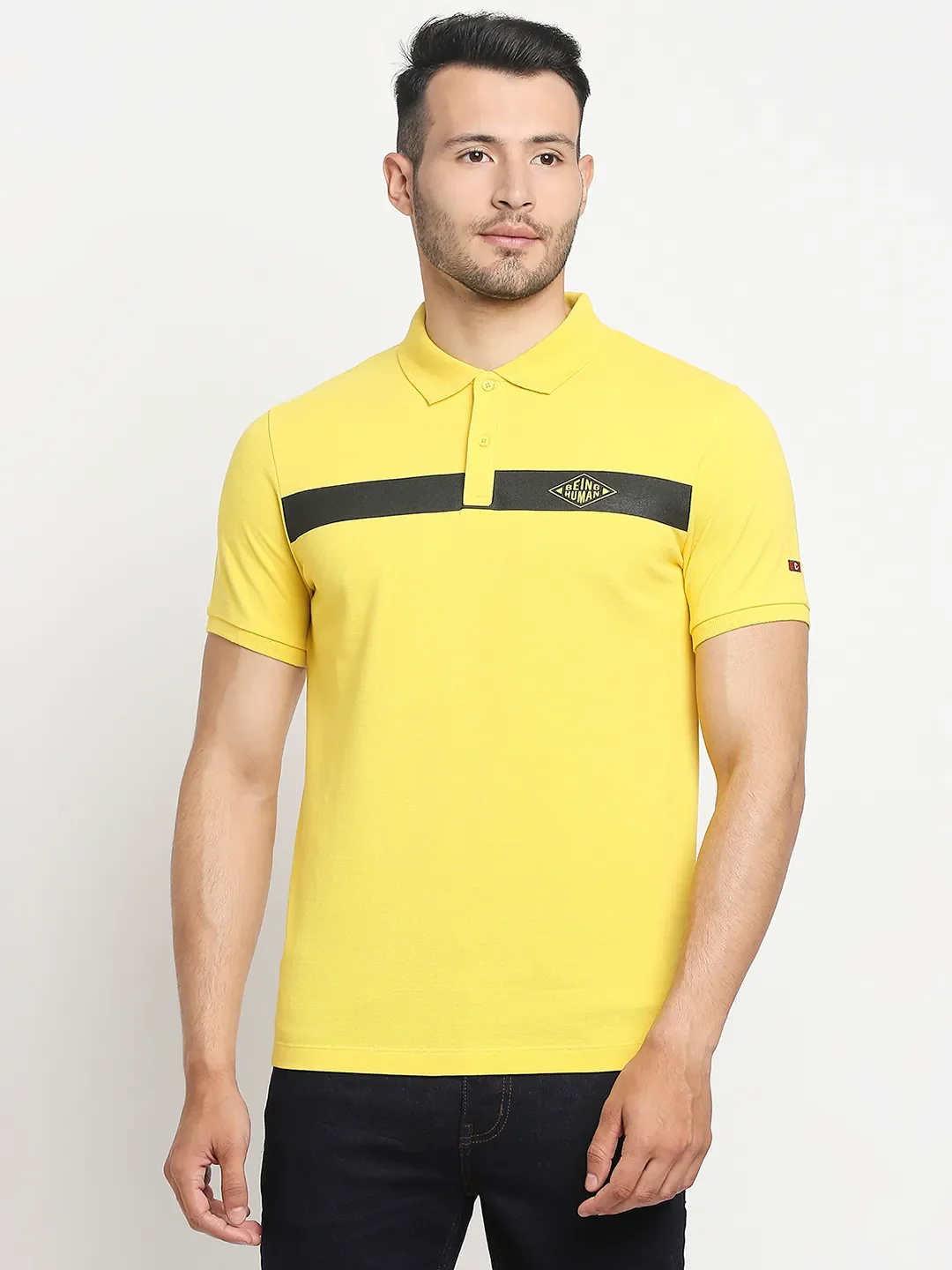 Yellow Regular Fit Men's Polo T-Shirt by Being Human Clothing - Image 2