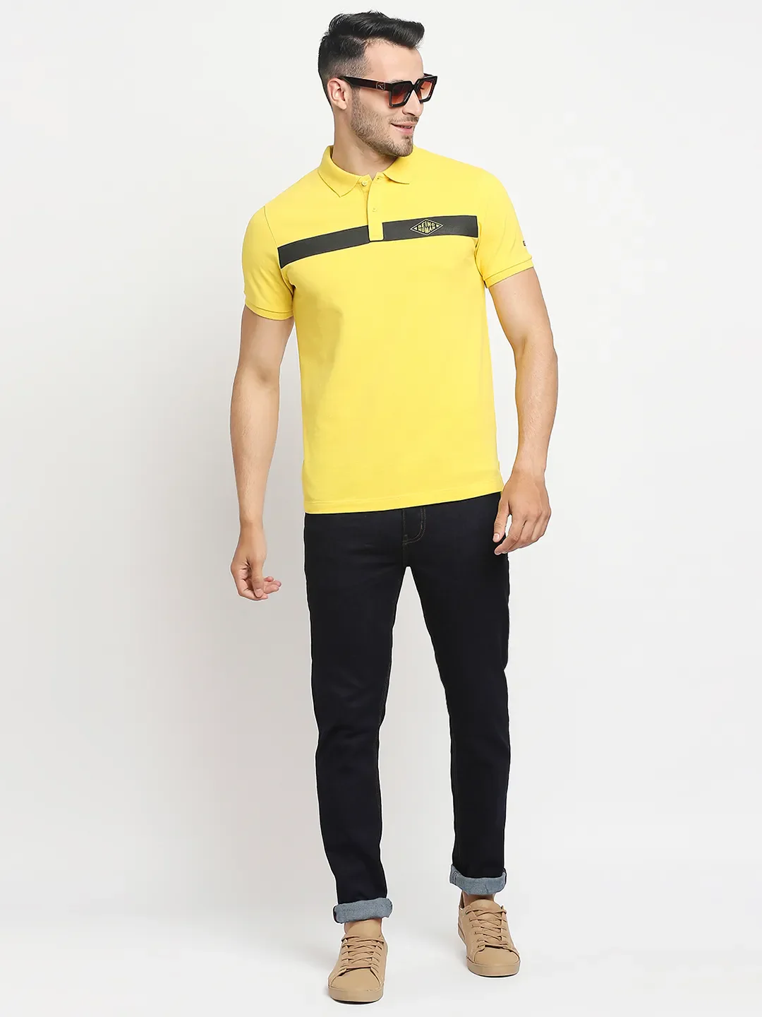 Yellow Regular Fit Men's Polo T-Shirt by Being Human Clothing - Image 5