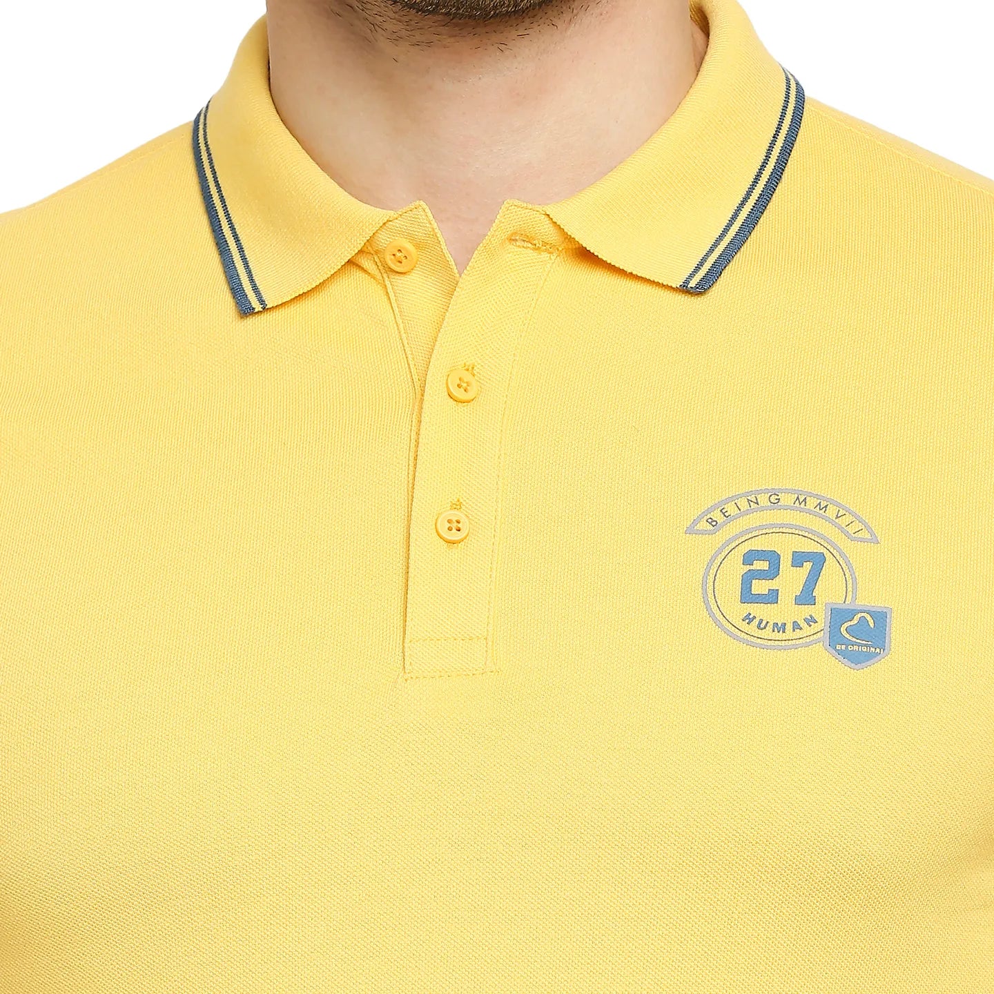 Yellow Regular Fit Men's Polo T-Shirt by Being Human Clothing - Image 5