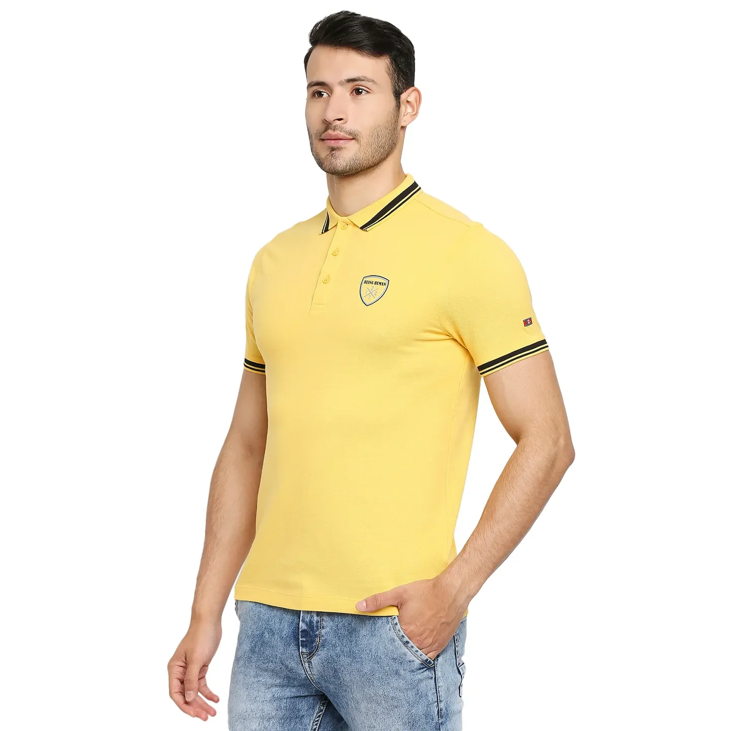 Yellow Regular Fit Men's Polo T-Shirt by Being Human Clothing - Image 2