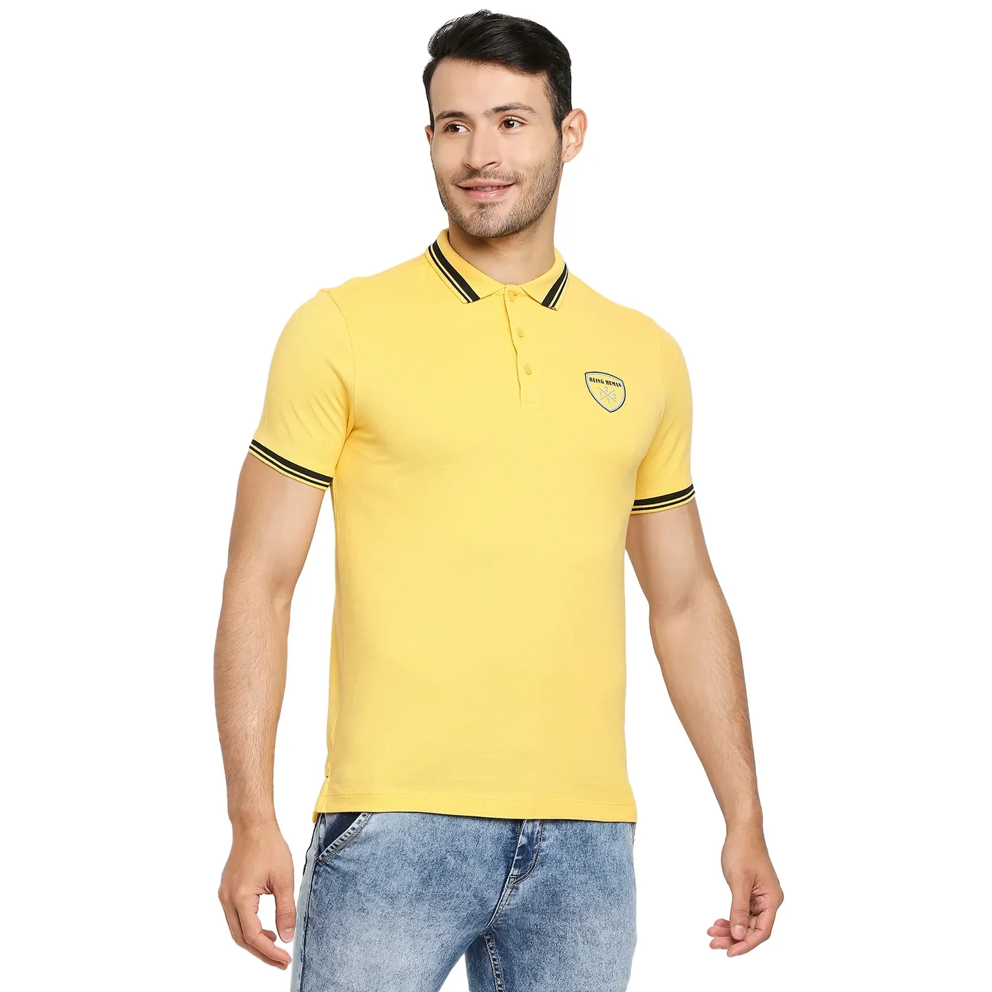 Yellow Regular Fit Men's Polo T-Shirt by Being Human Clothing - Image 3