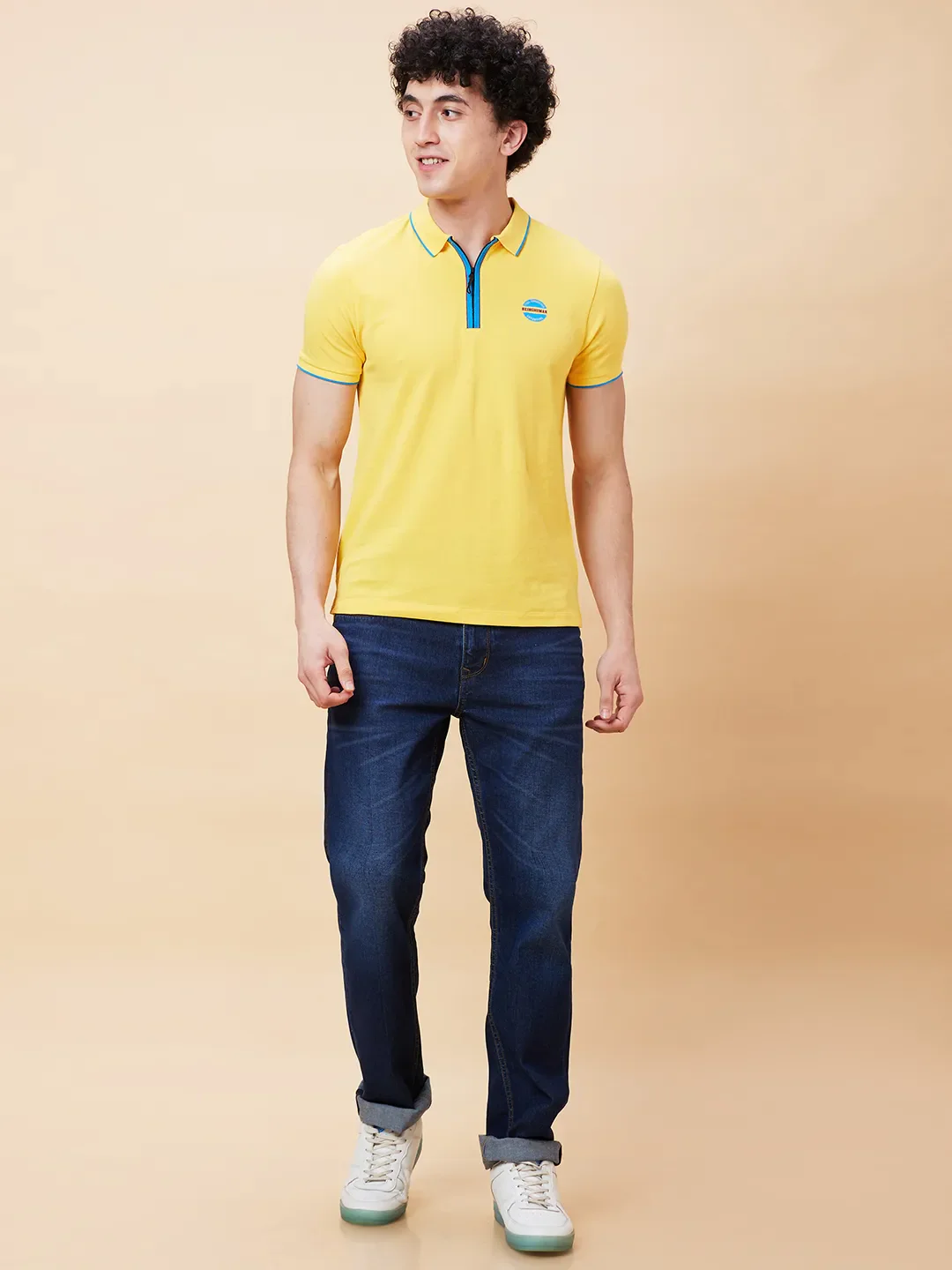 Yellow Regular Fit Men's Polo T-Shirt by Being Human Clothing - Image 2
