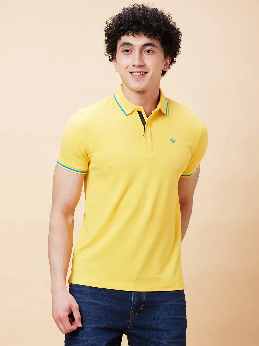 Yellow Regular Fit Men's Polo T-Shirt by Being Human Clothing