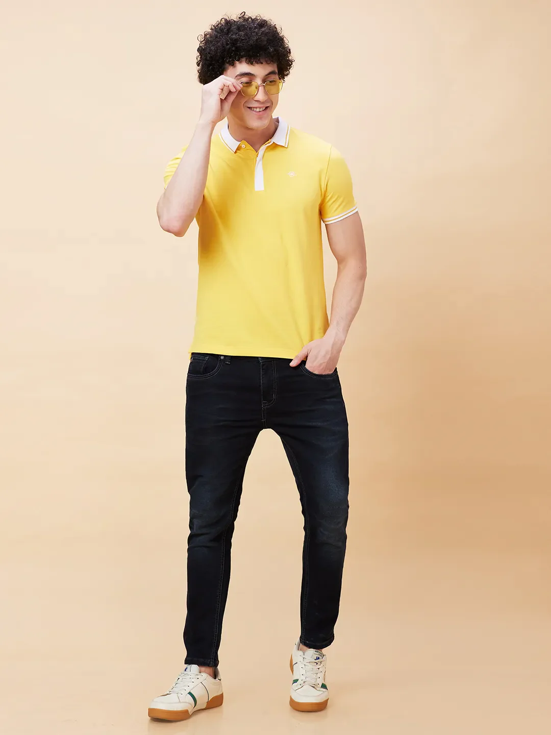 Yellow Regular Fit Men's Polo T-Shirt by Being Human Clothing - Image 6