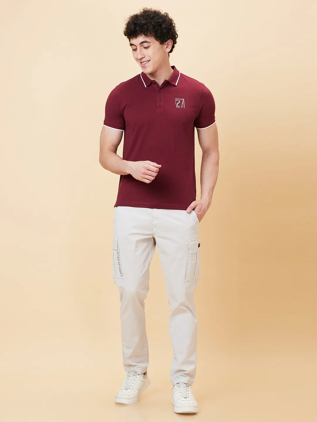 Red Regular Fit Men's Polo T-Shirt by Being Human Clothing