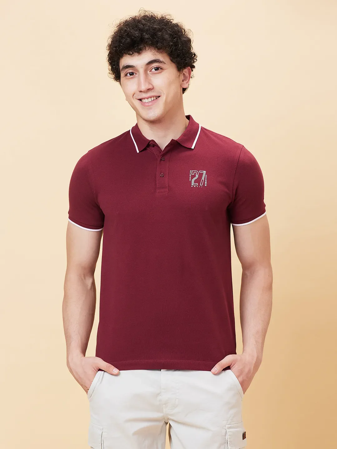 Red Regular Fit Men's Polo T-Shirt by Being Human Clothing - Image 6