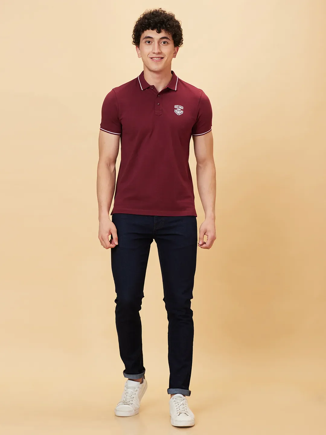 Red Regular Fit Men's Polo T-Shirt by Being Human Clothing