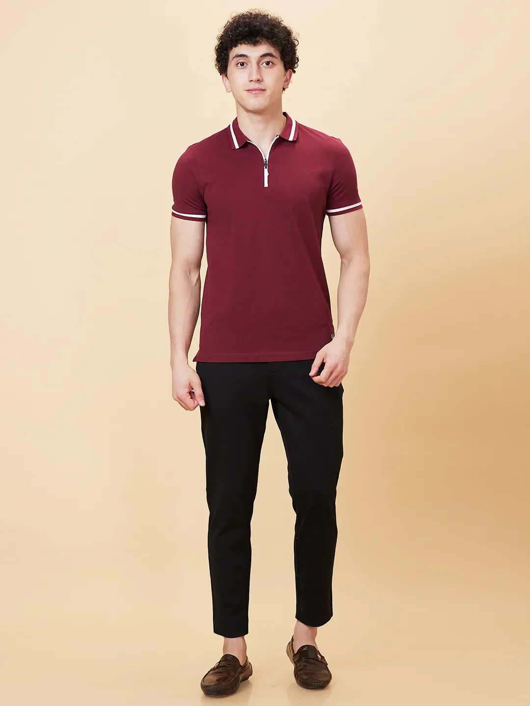 Red Regular Fit Men's Polo T-Shirt by Being Human Clothing