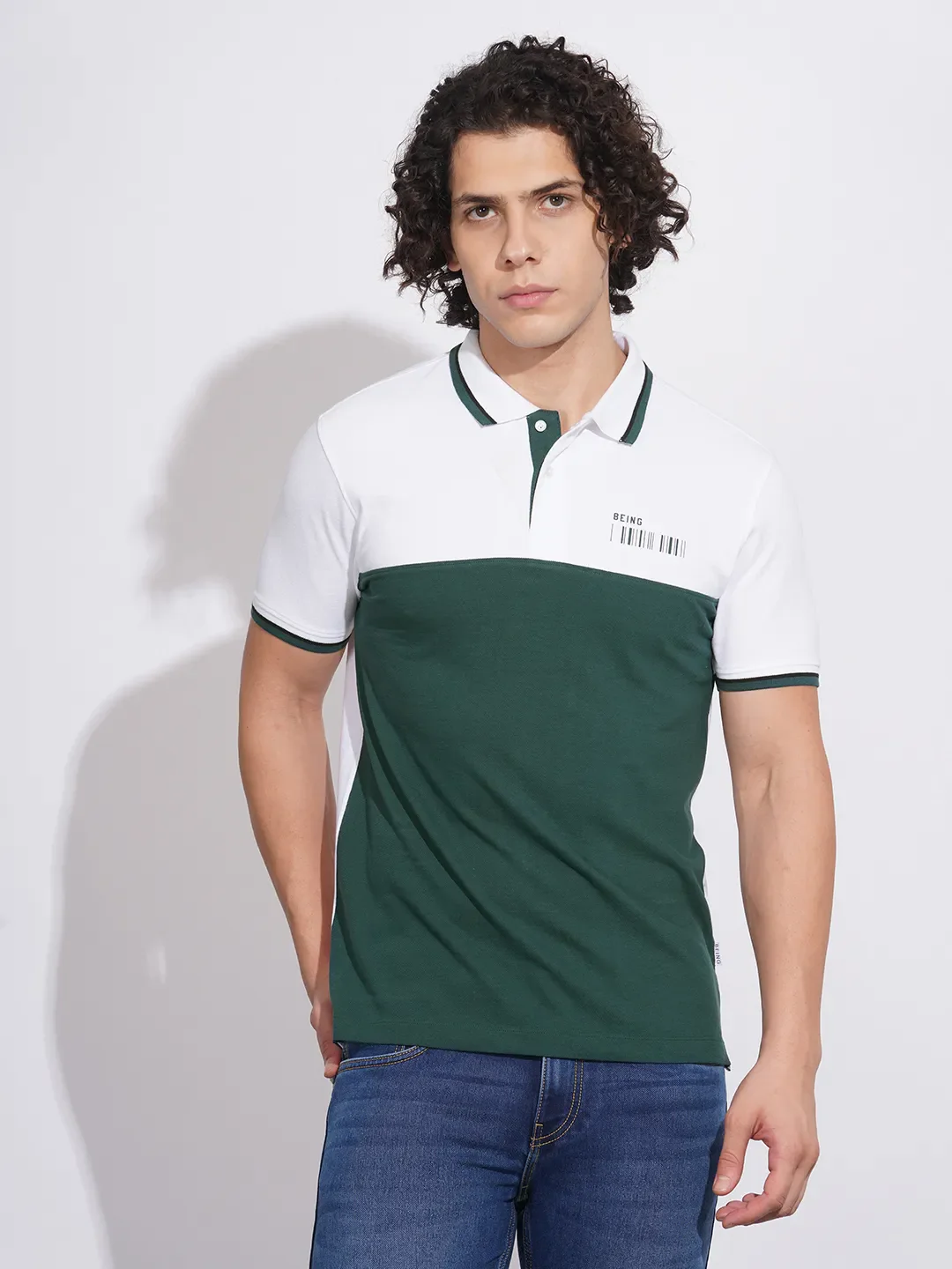 White Regular Fit Men's Polo T-Shirt by Being Human Clothing