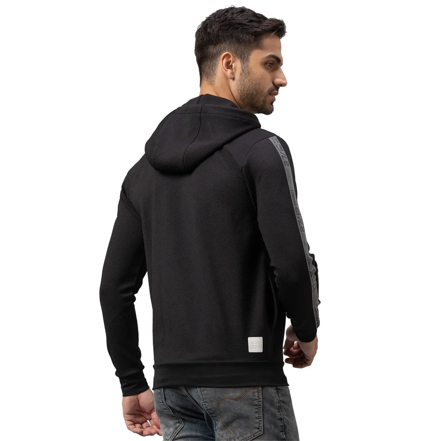Black Regular Fit Round Neck Long Sleeves Cotton Men's Hoodie by Being Human Clothing - Image 3