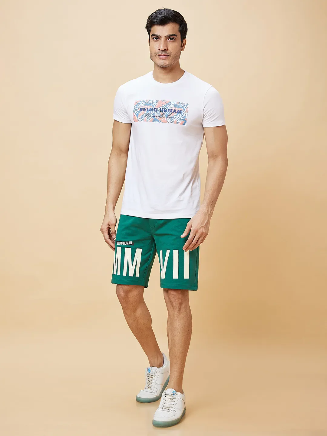 Green Regular Fit Men's Shorts by Being Human Clothing - Image 2