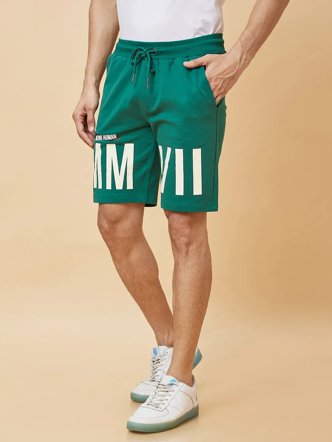 Green Regular Fit Men's Shorts by Being Human Clothing - Image 3