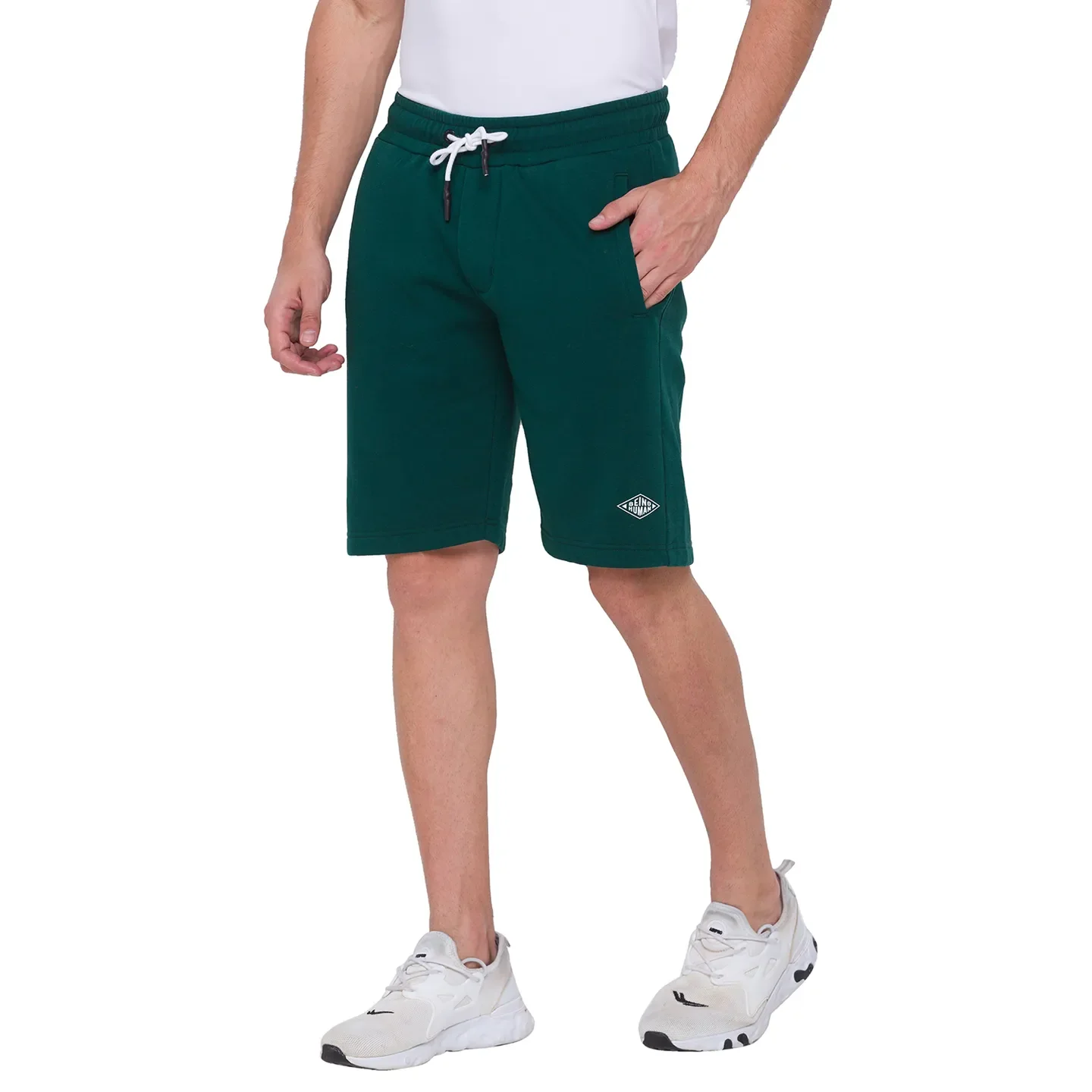 Olive Regular Fit Shorts For Men By Being Human Clothing - Image 4