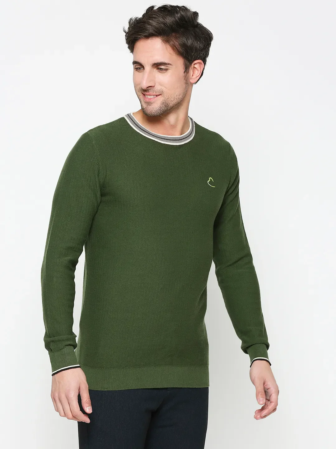Green Regular Fit Round Neck Long Sleeves Men's Sweatshirt by Being Human Clothing - Image 3