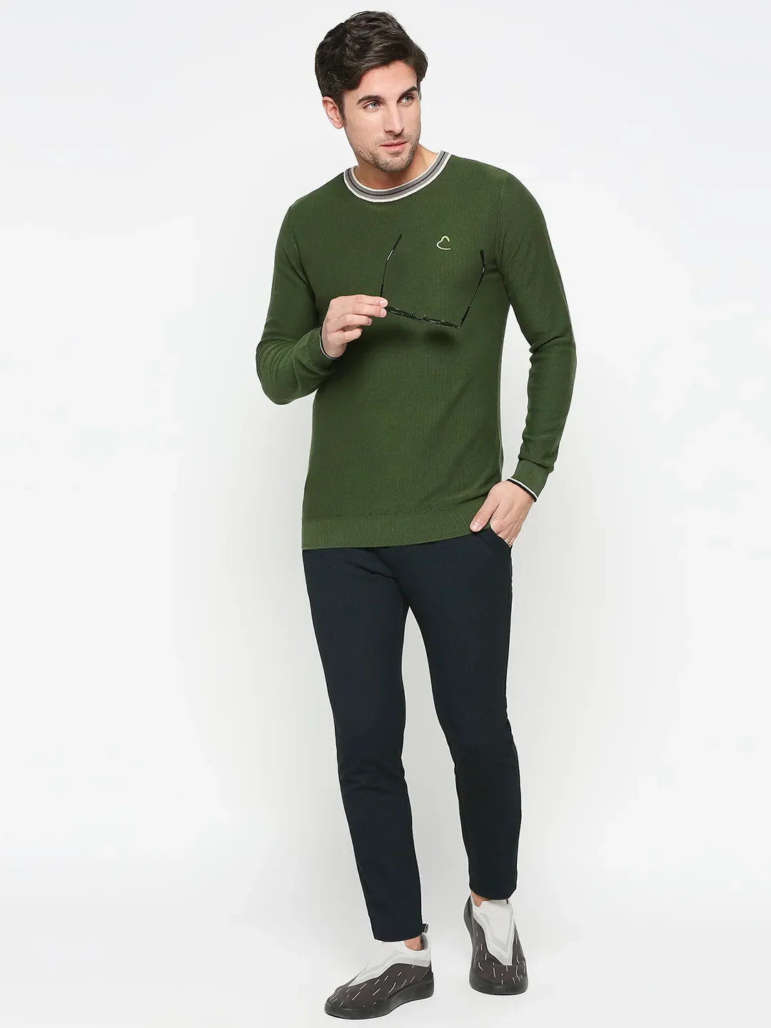 Green Regular Fit Round Neck Long Sleeves Men's Sweatshirt by Being Human Clothing - Image 6