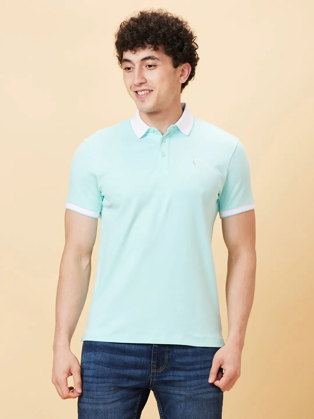 Aqua Regular Fit Men's Polo T-shirt by Being Human Clothing